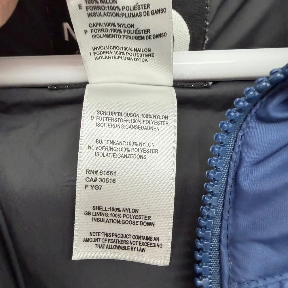 The North Face 550 Down Puffer Vest Mens Blue Full Zip Insulated Jacket M